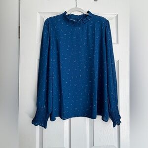 Ann Taylor Blue Blouse with Subtle Pattern